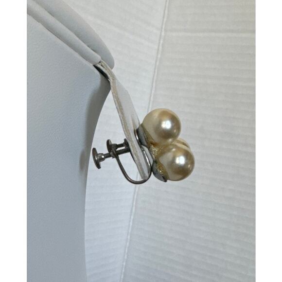 Antique Edwardian  Art Deco Vintage silver double pearl drop screwback earrings - Picture 8 of 10